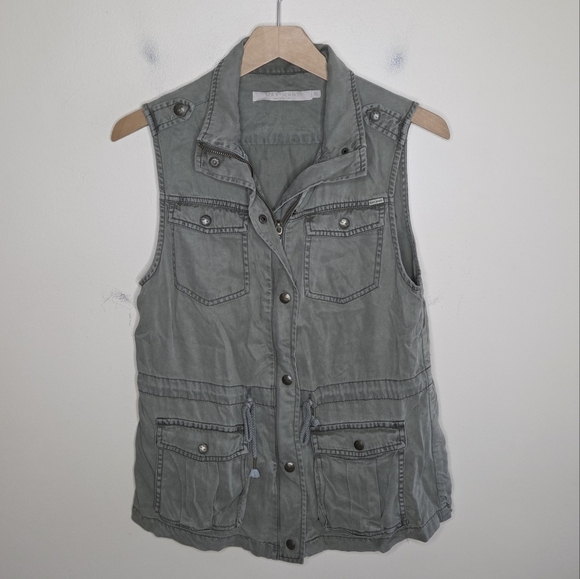 Max Jeans | Olive Green Utility Cargo Vest Zip Button Front Size XS - Picture 1 of 6